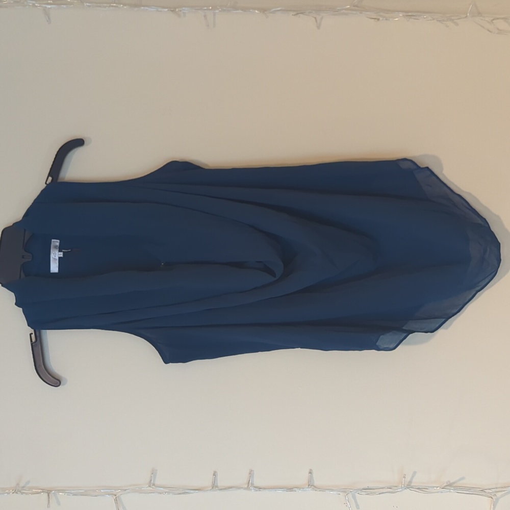 Fate Sheer Dark Blue Draped Tank, Size S